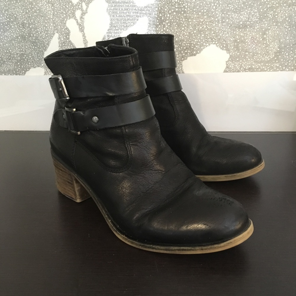 Franco Sarto black buckle booties